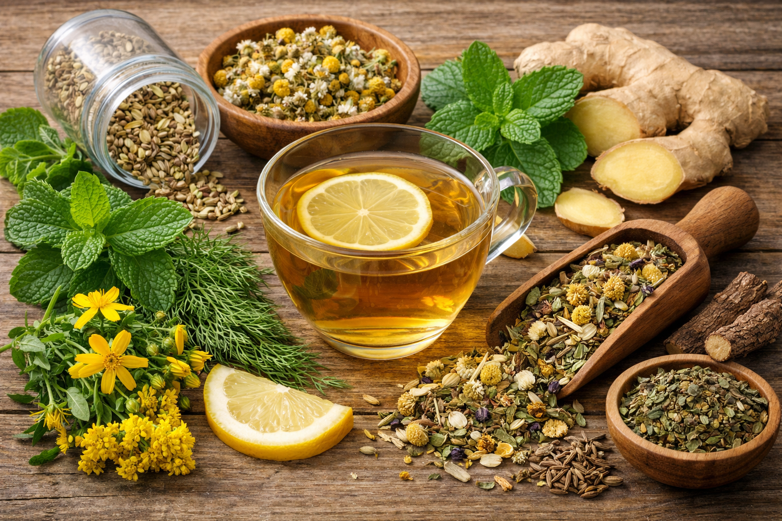 Čaj na trávení – hrnek a bylinky